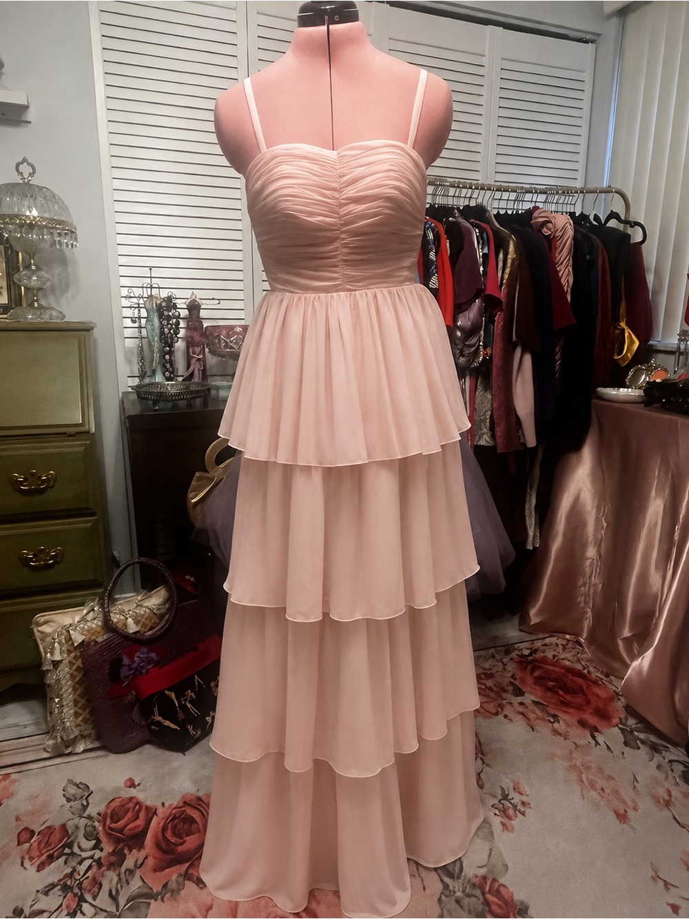 Beautiful Blush Pink Tiered Corset-Back Maxi Dress